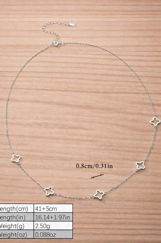 925 Sterling Silver Hollow Clover Necklace, Minimalist Lucky Charm Jewelry