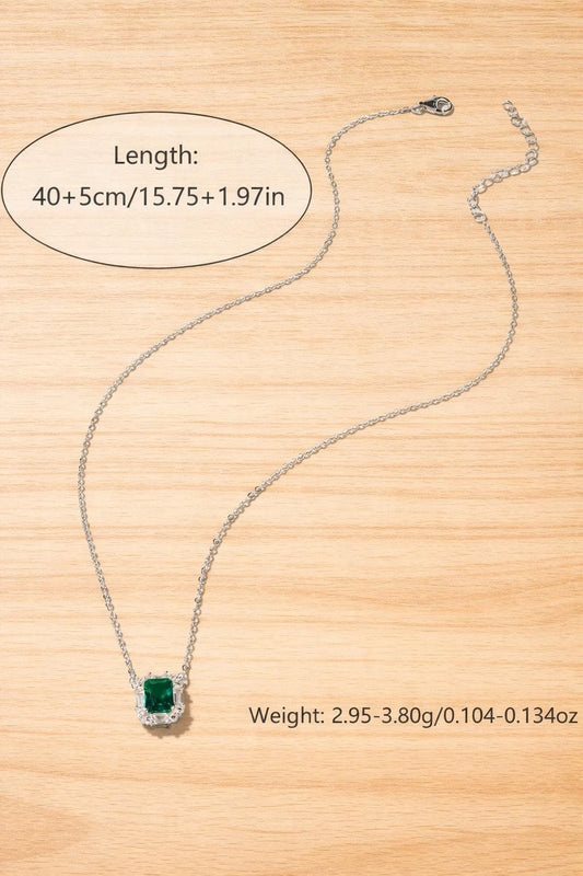 925 Sterling Silver Emerald Green Cubic Zirconia Pendant Necklace, Elegant Halo Design