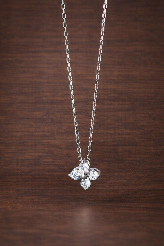 925 Sterling Silver Flower Necklace, Cubic Zirconia Pendant, Elegant Wedding Jewelry