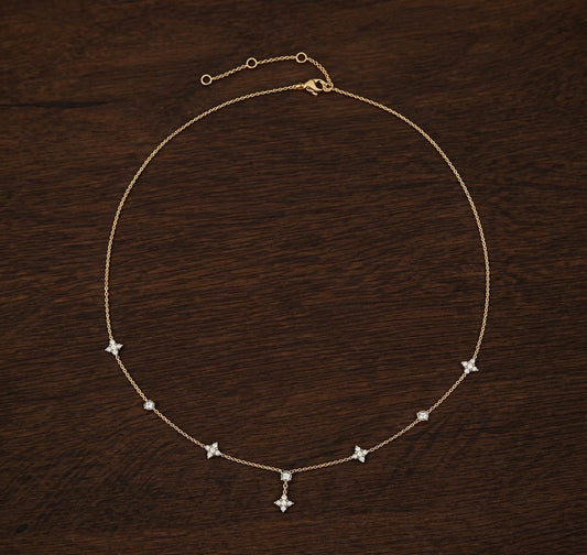 14K Gold Plated Stainless Steel Flower Necklace, Cubic Zirconia Sparkle, Dainty Floral Pendant