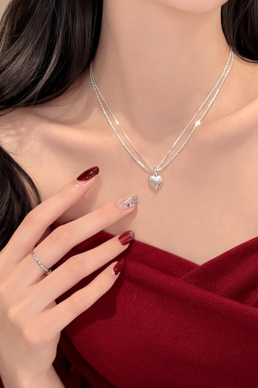 925 Sterling Silver Brushed Heart Necklace, Minimalist Clavicle Chain Jewelry